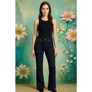 Earl Jean Women’s 12P Slim Straight Jeans Black Embellished Back Pockets Y2K